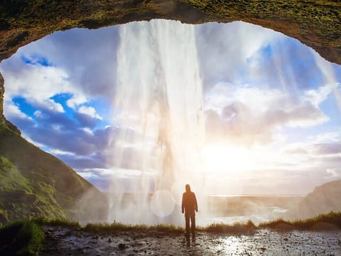 View from behind Seljalandsfoss waterfall