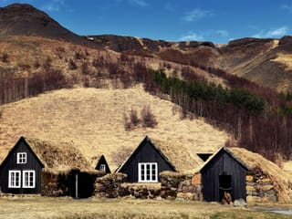 Turf houses in Skógar by Skógafoss waterfall