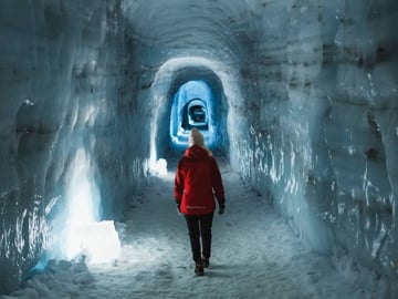 Corridors of blue ice drilled through Langjokull — Iceland's second-largest glacier, and the only one you can walk through.