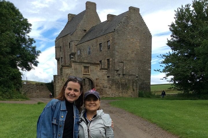 Catriona and guest on tour at Midhope Castle
