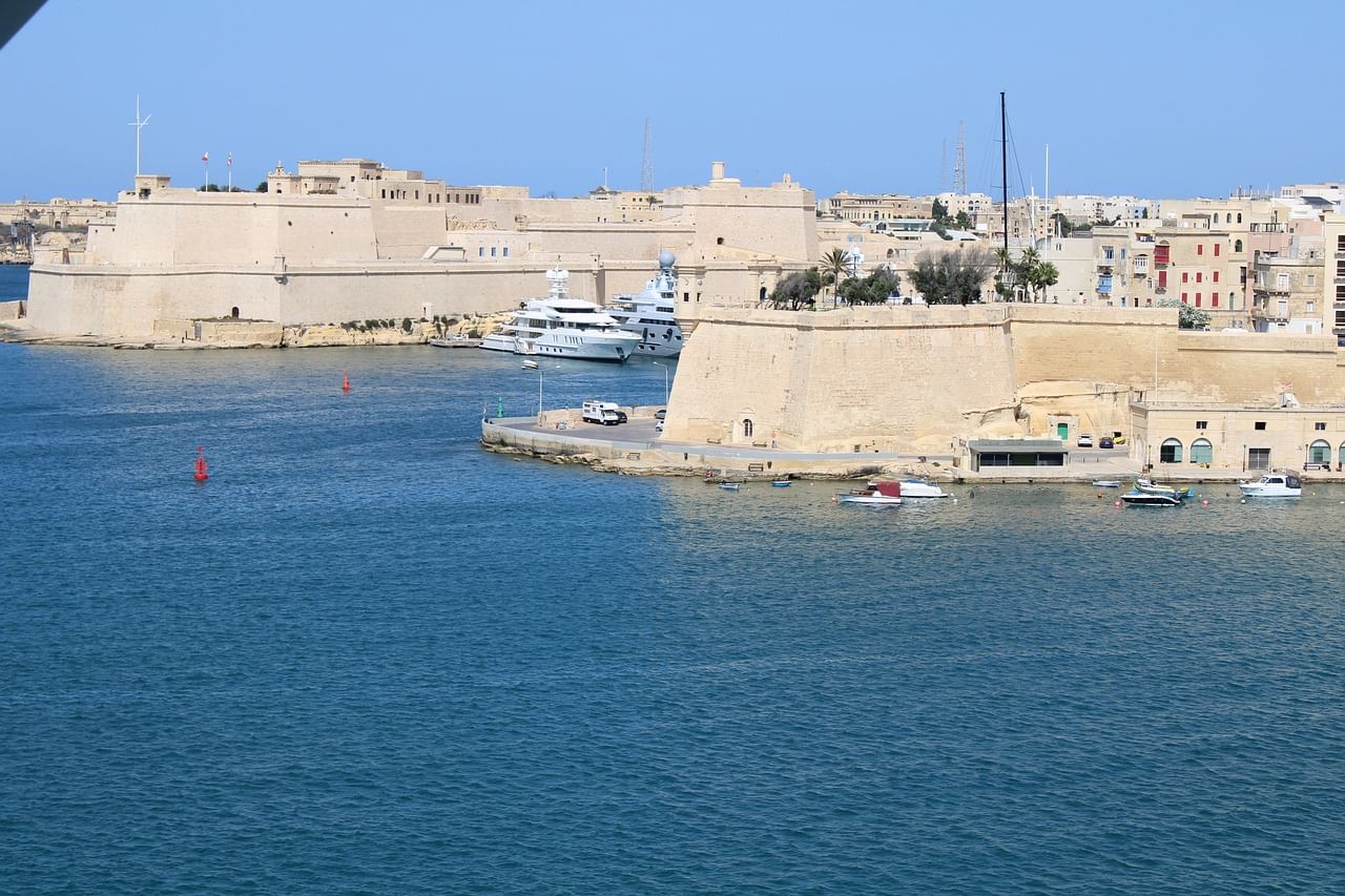 Fortified walls as seen from the sea, Malta