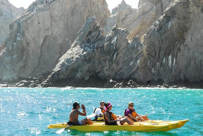 kayaking lands end cabo san lucas rock formations sea of cortez turquoise water