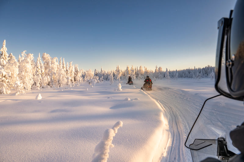 Snowmobile tour in the forest