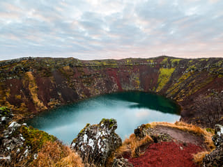 Red volcanic rock at Kerid Crater Lake