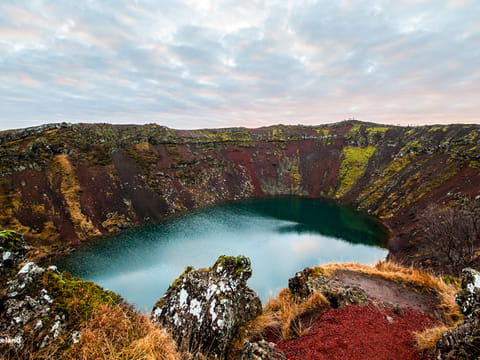 Red volcanic rock at Kerid Crater Lake