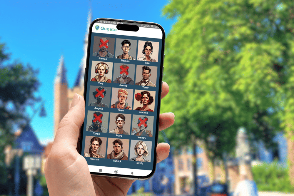 Phone showing the suspect board in the City Detective scavenger hunt by Qugato.