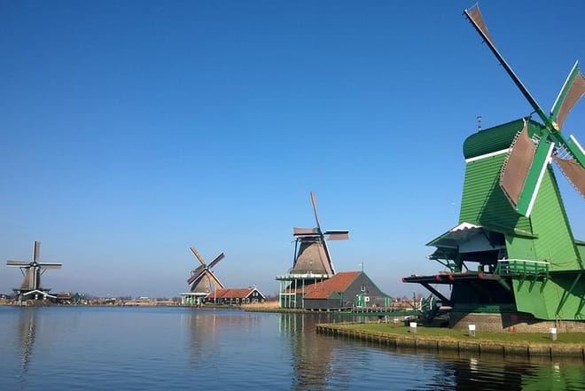 Windmills along river Zaan at Zaanse Schans