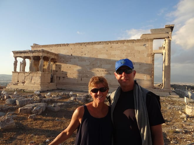 <p>Sue  and  Bruce from Chicago, IL in front of the Temple of Athena.</p>