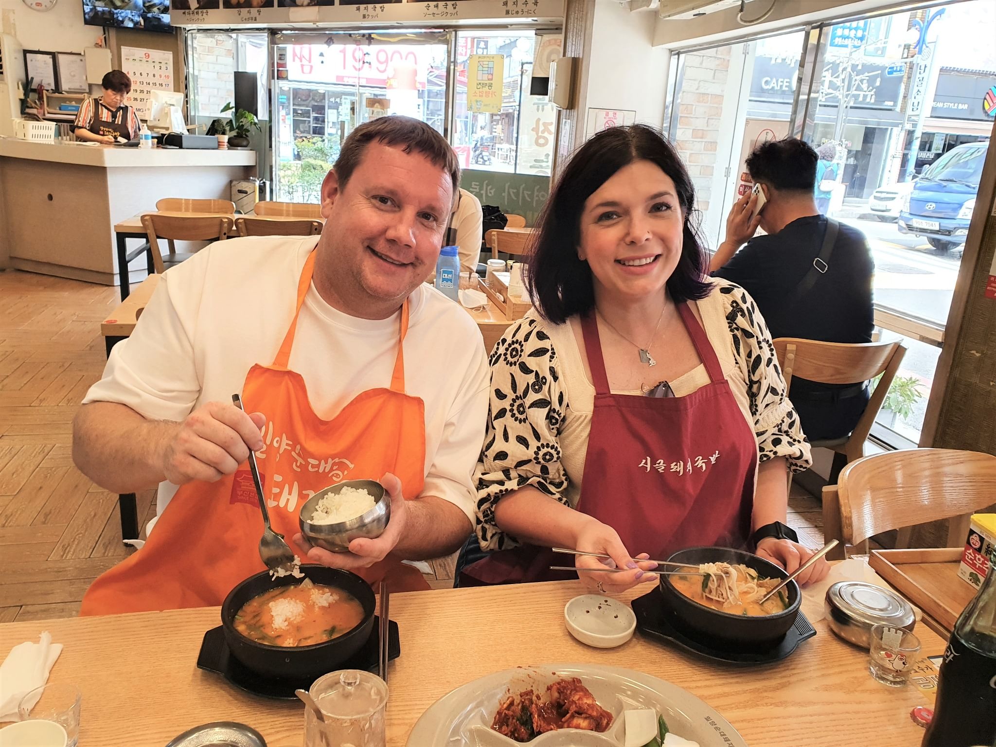 A bowl of Korean pork and rice soup known as dwaeji gukbap.