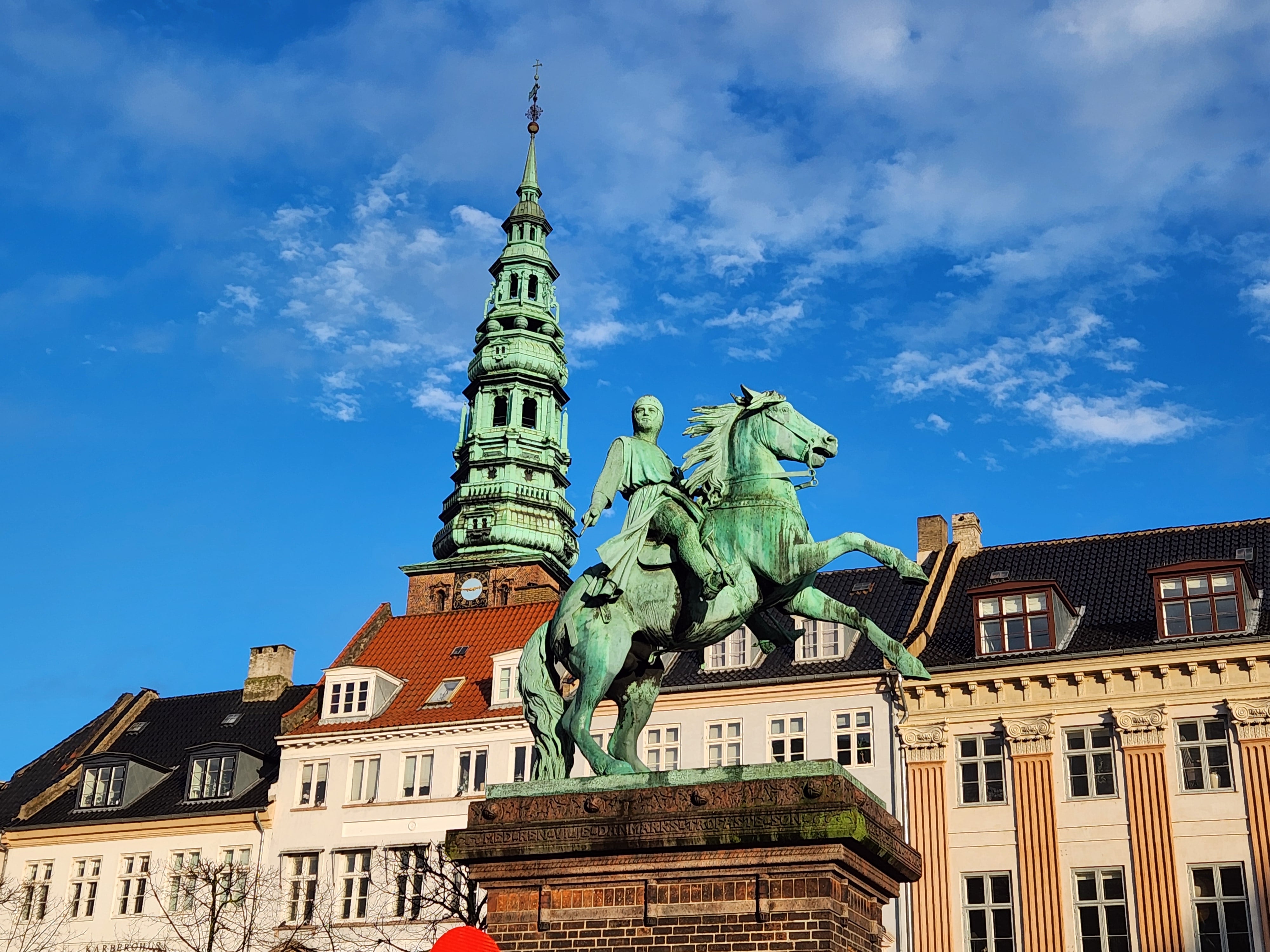 A view of the Statue of Bishop Absalon, at Højbro Plads in front of Christianborg Palace