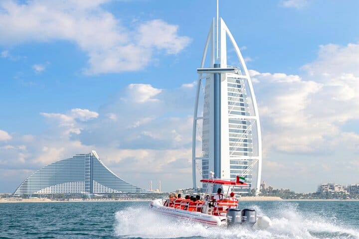 Thrill past the world-famous sail-shaped Burj Al Arab on a high-speed Dubai Speedboat tour of the dazzling Arabian Gulf coastline!