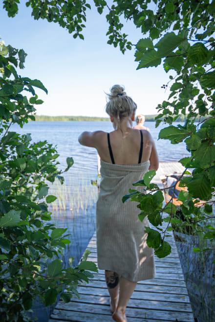 Traditional Finnish sauna experience in summer Rovaniemi