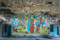 A mosaic colors a former restaurant inside Sanatorium Aya in Tskaltubo, Georgia