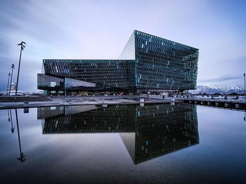 Harpa is a wonderful building with a glass facade, used as a polyfunctional center