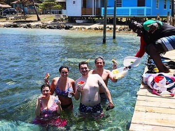 Eating tropical fruits after our diving experience with our divemaster
