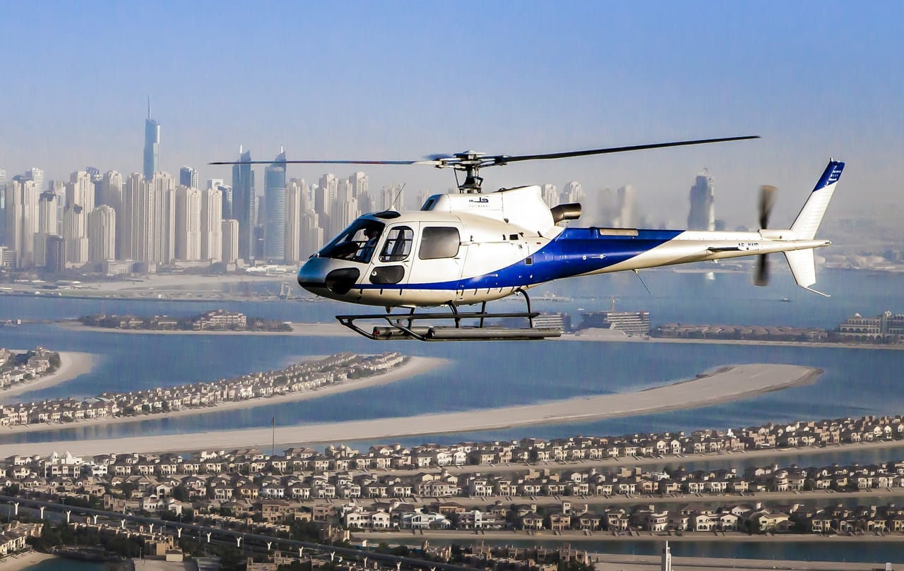 The Palm View during dubai helicopter tour