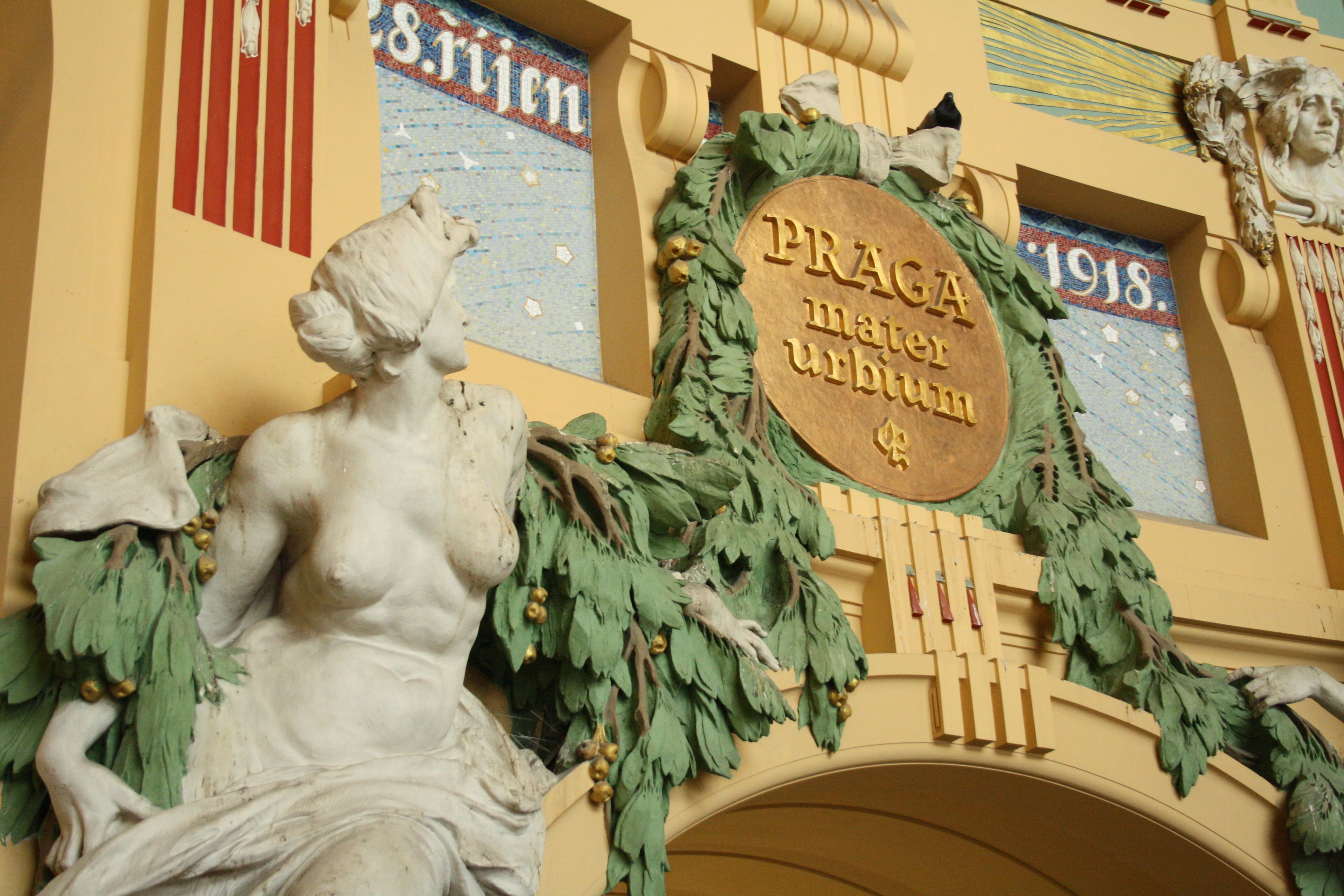 Decorative Art Nouveau details on Prague architecture