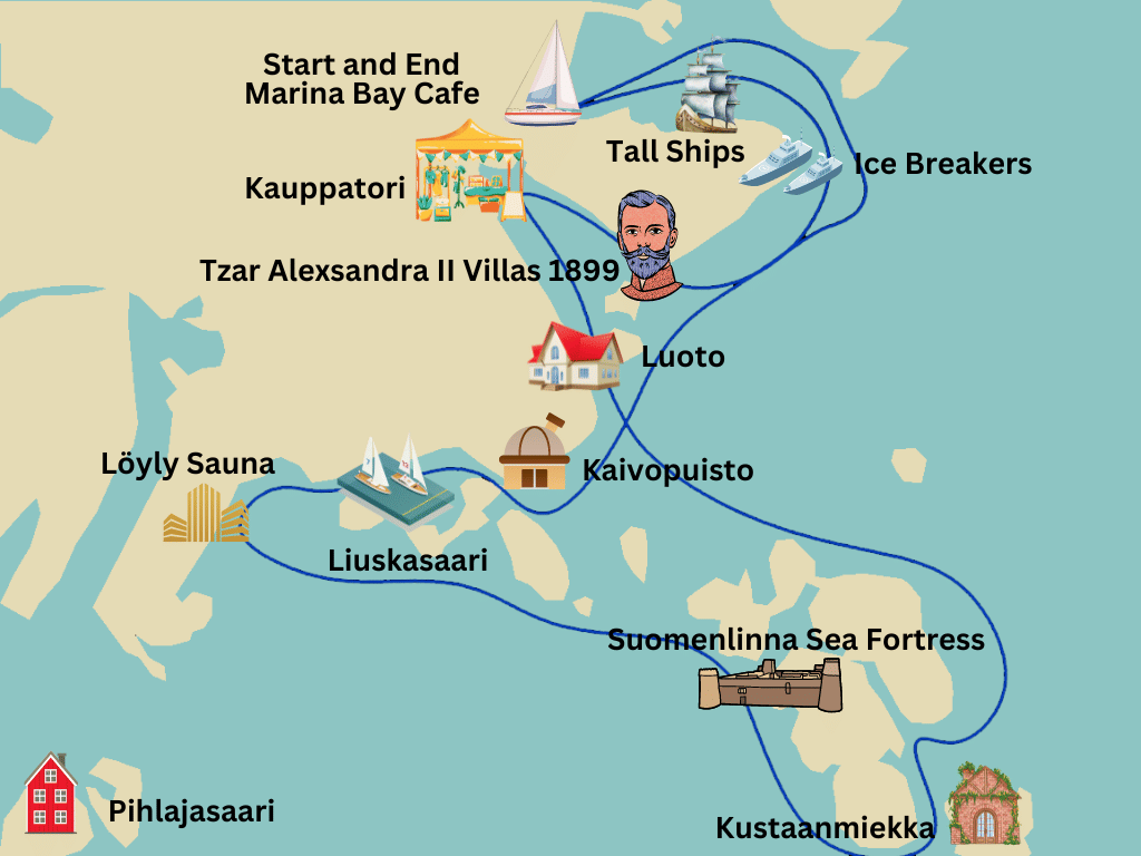 Optional sailing route in Helsinki