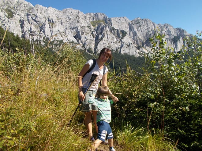 Family day hike in Carpathian Mountains