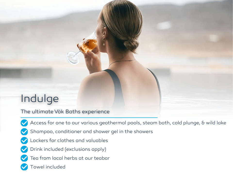 Indulge - The ultimate Vök Baths experience - Towel & 1 drink included — Vök Baths