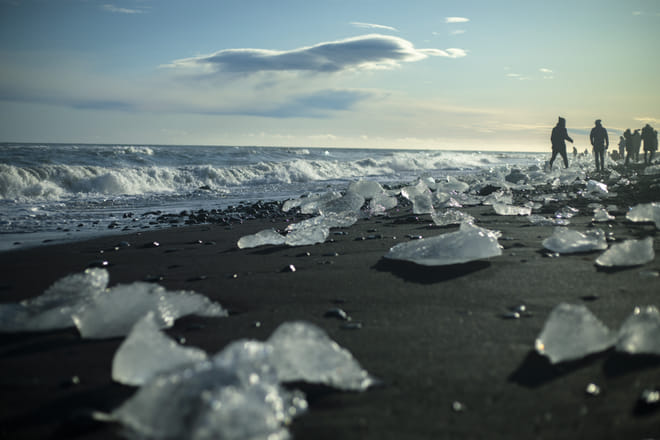 Walking in-between ice at Diamond Beach