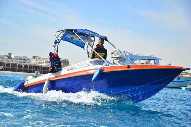 Orange bay Island by a speed boat Hurghada