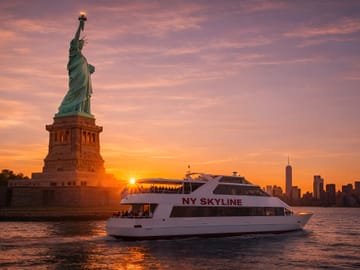 Sunset Skyline Cruise Near Statue of Liberty in New York