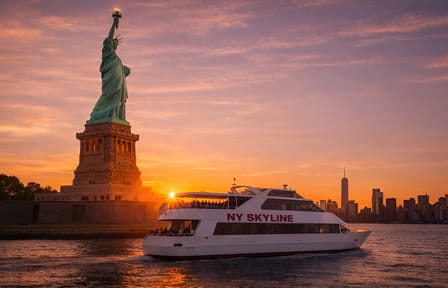 Sunset Skyline Cruise Near Statue of Liberty in New York