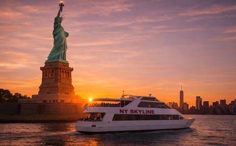 Sunset Skyline Cruise Near Statue of Liberty in New York