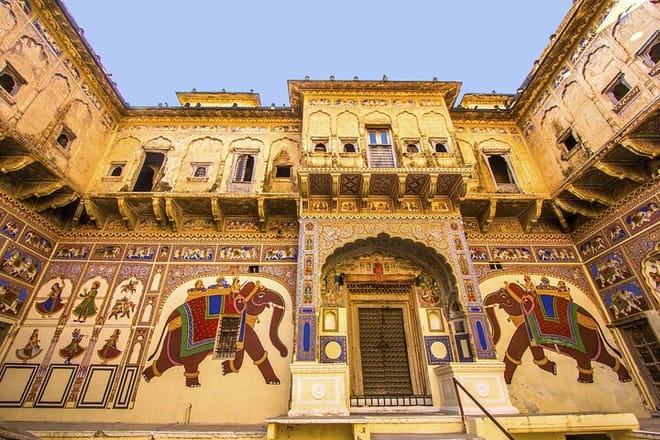 Exterior Wall painting of the Haveli in Mandawa Town.