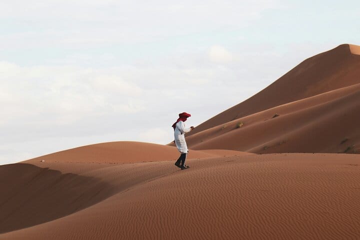 Experience the vast beauty of the Moroccan Sahara, with its endless dunes and breathtaking landscapes.