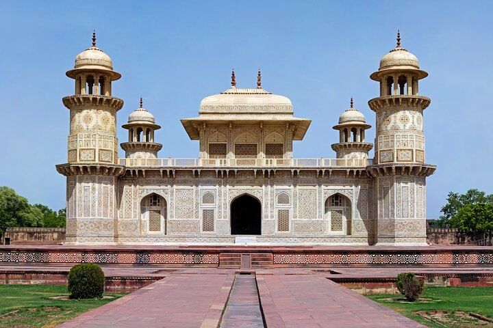 Tomb of I'timād-ud-Daulah is a Mughal mausoleum in the city of Agra in the Indian state of Uttar Pradesh. Often described as a "jewel box", sometimes called the "Bachcha Taj" or the "Baby Taj", the to