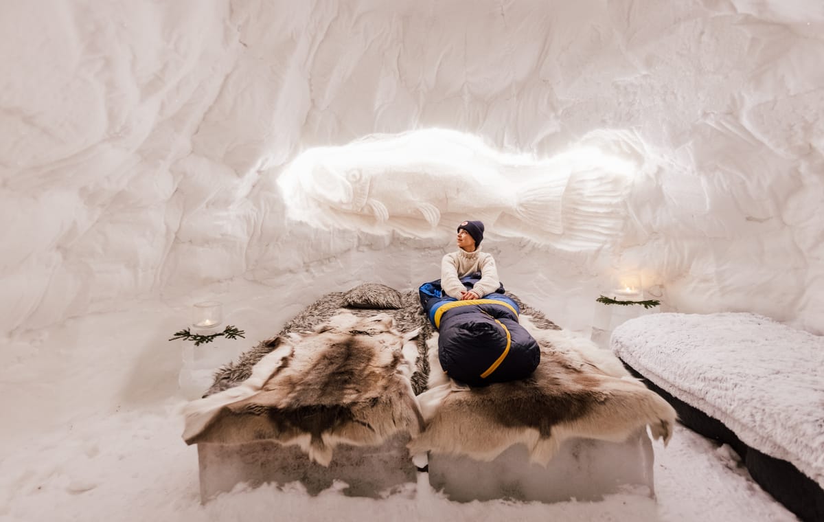 Exotic night in a snow igloo