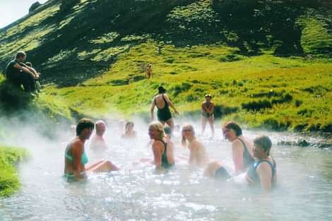 Enjoying the beautiful hot springs in the countryside.