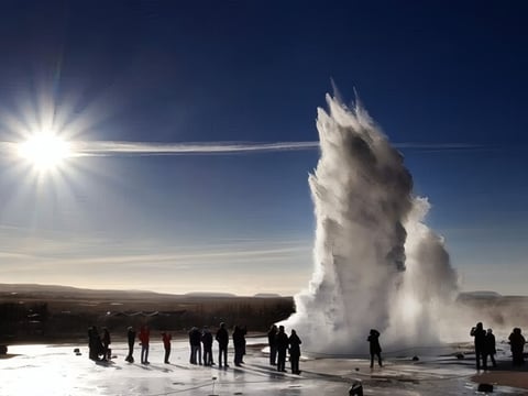 Strokkur geyser erupting in Iceland’s geothermal area