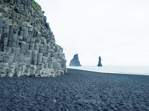 Black sand and basalt columns at Reynisfjara beach