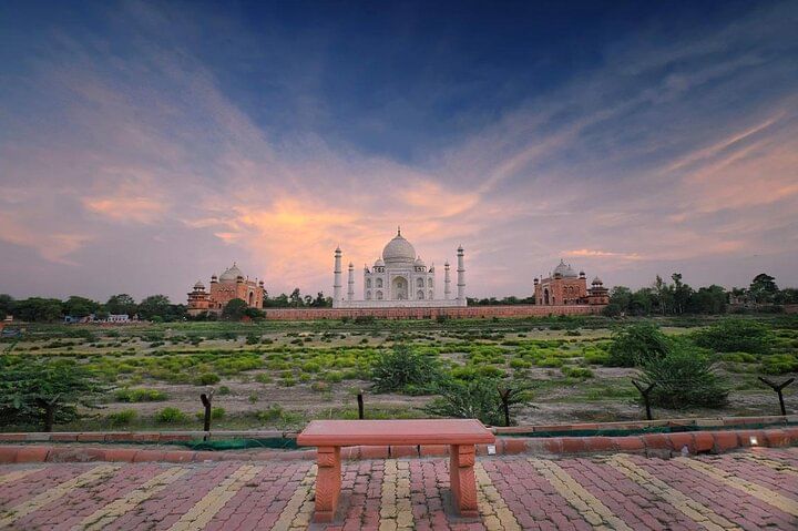 Mehtab Bagh is a charbagh complex in Agra, North India. It lies north of the Taj Mahal complex and the Agra Fort on the opposite side of the Yamuna River, in the flood plains. The garden complex, squa