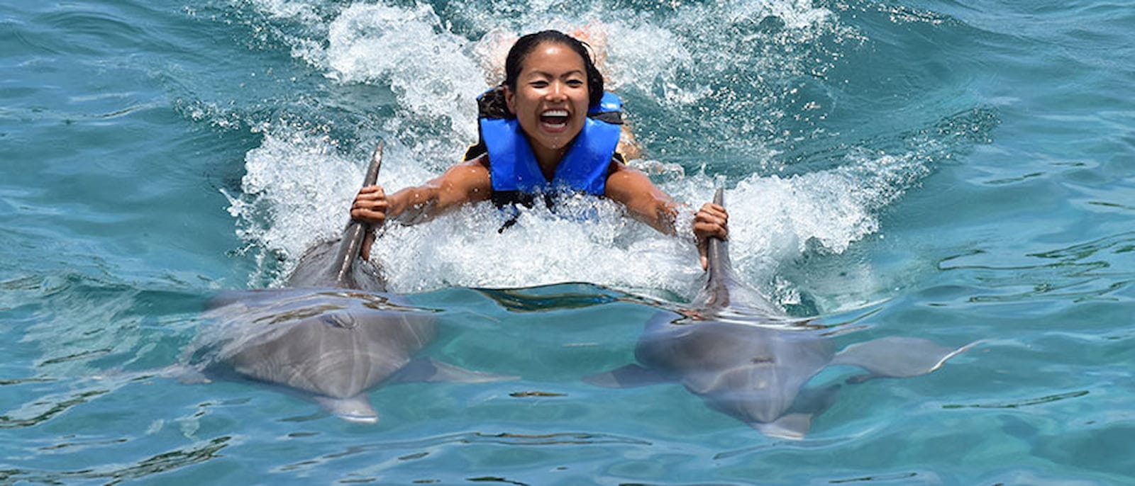 Woman swimming with dolphins in Punta Cana, Bávaro