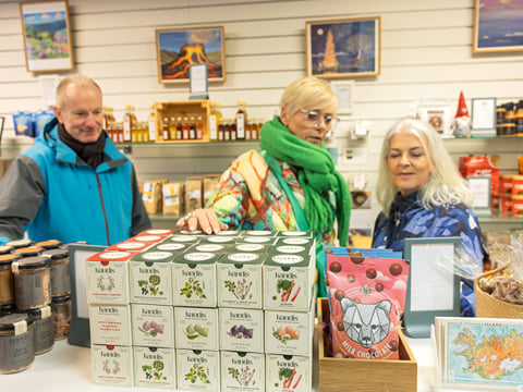 Travellers browsing through a local speciality store in downtown Reykjavik