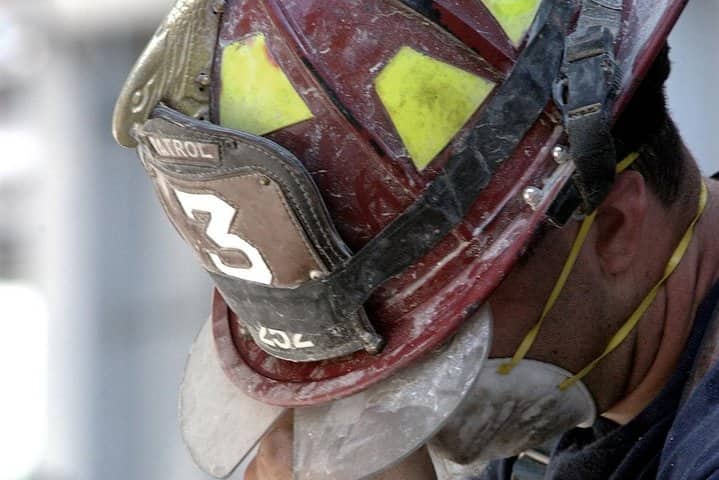 Firefighter's helmet with number 3 and reflective yellow stripes from 9/11 Memorial
