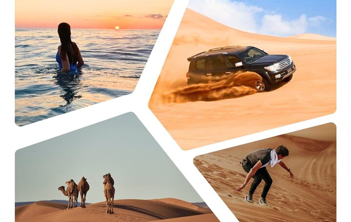 Sharing or Private Safari, Sand Boarding, Camel Ride, inland Sea Quick swim