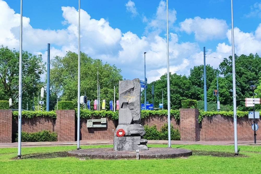Iconic shot of Airborneplein square along the route of the Arnhem City Detective game.