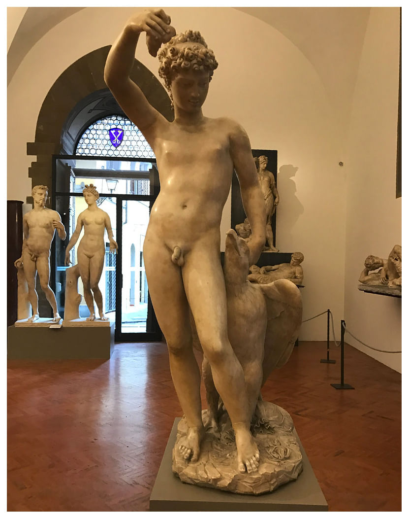 Frontal view of the marble sculpture 