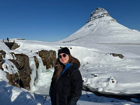Our guide Agnes and a lovely wintertime view of Kirkjufell and Kirkjufellsfoss
