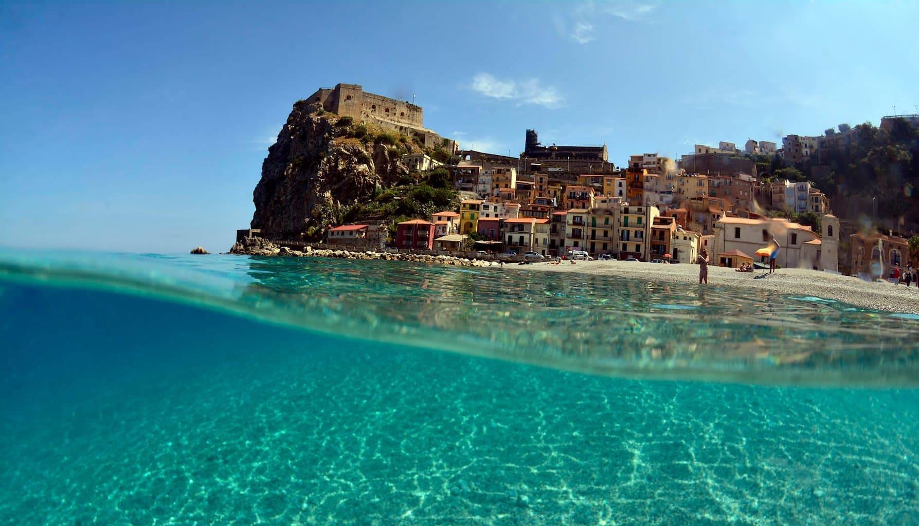 Panoramic view of the town of Scilla along the Costa Viola coastline