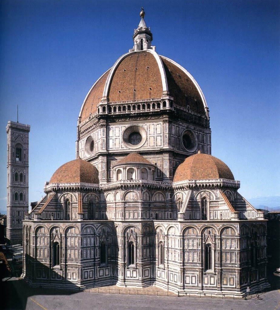 External view of Santa Maria del Fiore Cathedral with Brunelleschi's Dome and Giotto's Belltower 