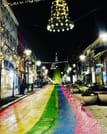 The Rainbow Street in downtown Reykjavik during Christmas Time