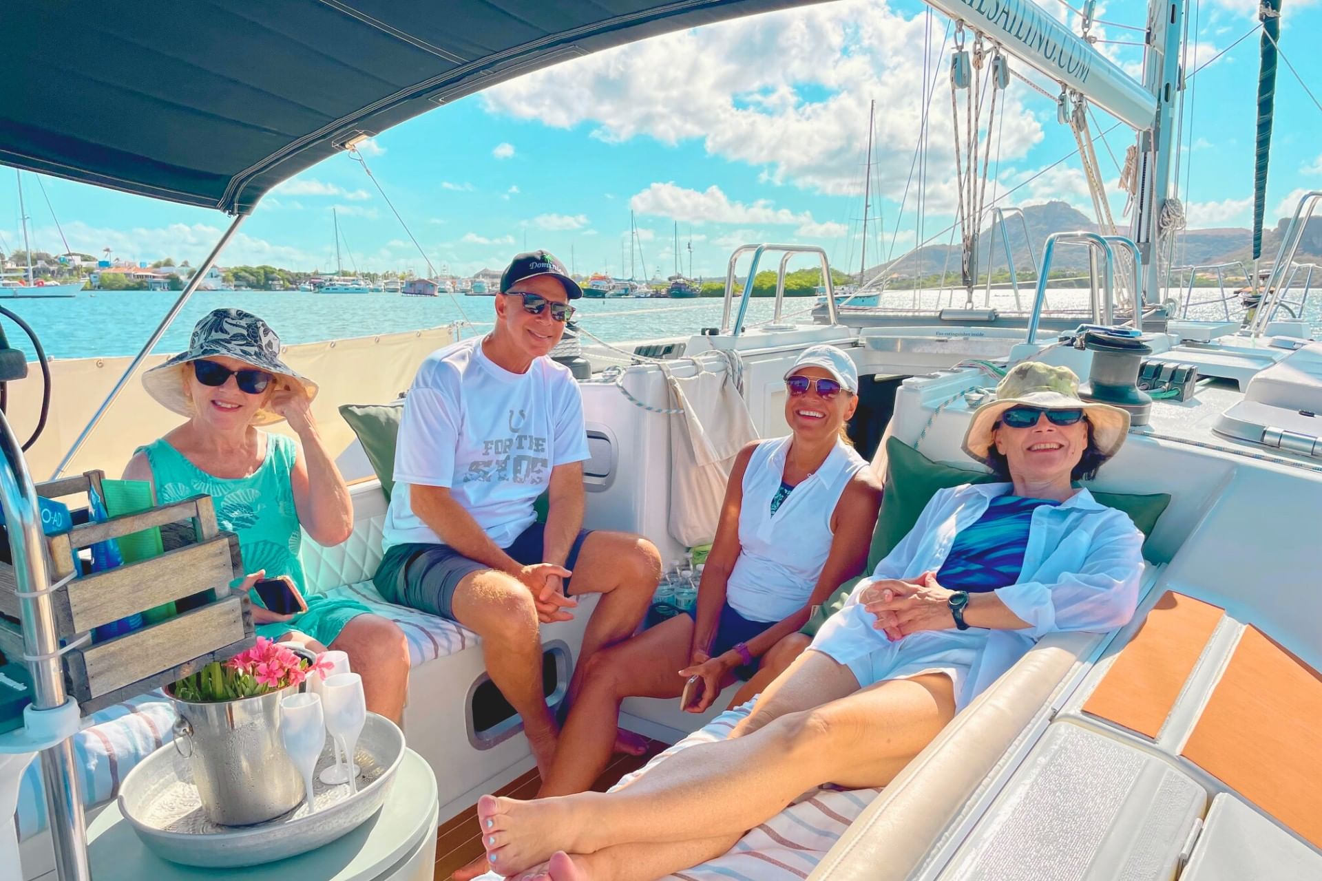 Cruisers enjoying sailing through Spanish Waters during a shore excursion by Maxie Sailing in Curacao