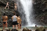 Jumping into the waterfall