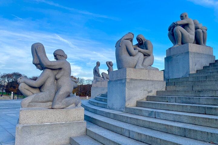 Three of the sculptures at the base of the monolith in Vigeland Park